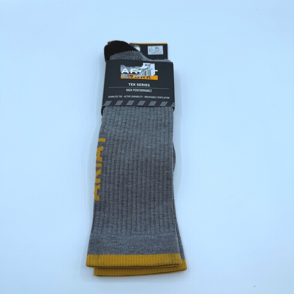 Ariat‎ Tek Series Crew Socks Mens XL Gray Yellow High Performance Athletic NEW